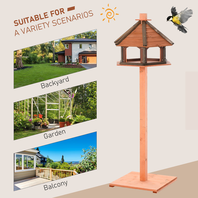 Wooden Bird Feeder Bird Table Bird House Playstand with Water-resistant Roof 130cm for Outside Use Brown