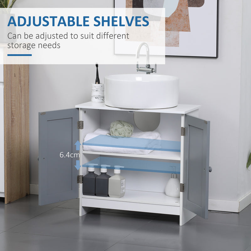 Under Sink Storage Bathroom Cabinet with Adjustable Shelf, Pedestal Under Sink Design, Grey and White