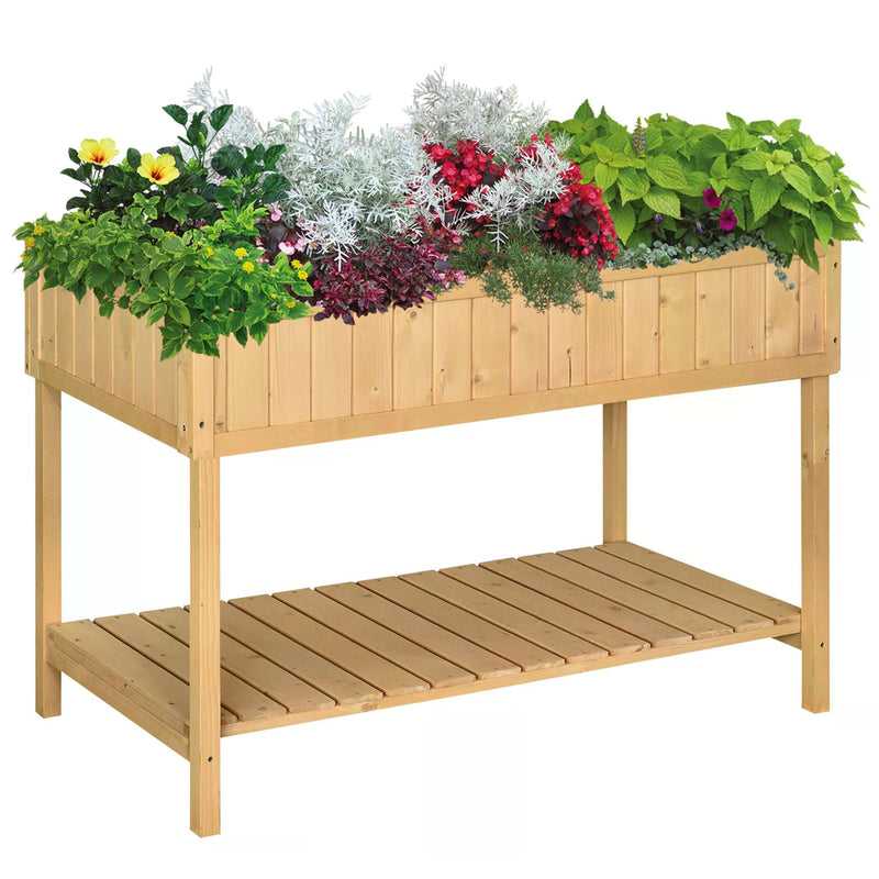 Garden Wooden Planters, Flower Box Raised, Rectangular 8 Compartment Plant Stand, Oak Tone