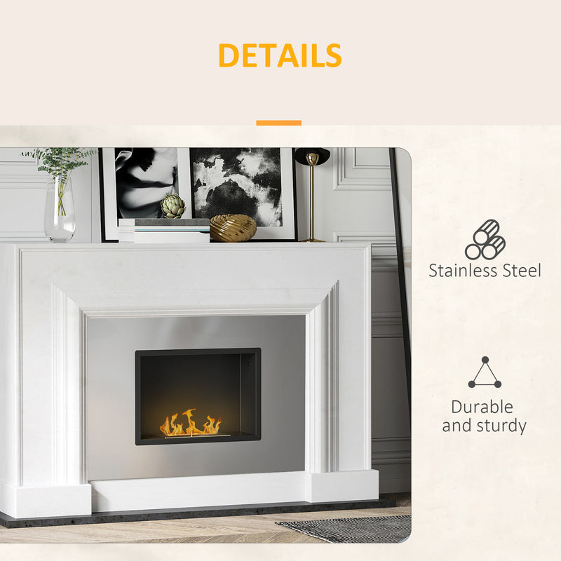 Wall Mounted Ethanol Fireplace, Stainless Steel Bioethanol Heater Stove Fire with 1.5L Tank, 3 Hour Burning Time, Silver