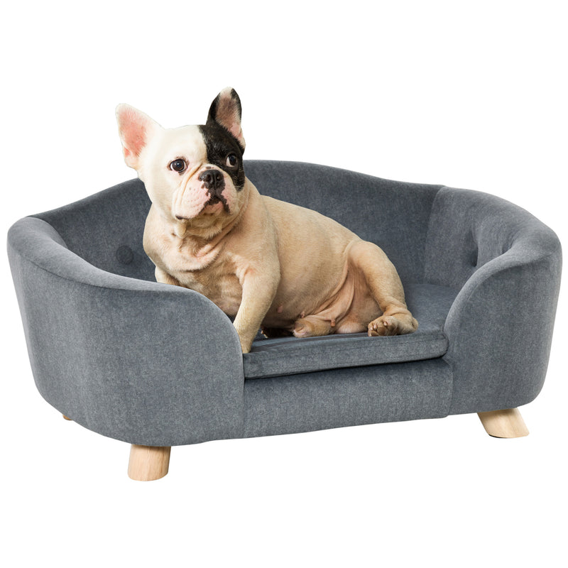 Pet Sofa, Dog Bed Couch, Puppy Kitten Lounge, with Wooden Frame, Short Plush Cover, Washable Cushion, for Small Dog, 70 x 47 x 30 cm, Grey