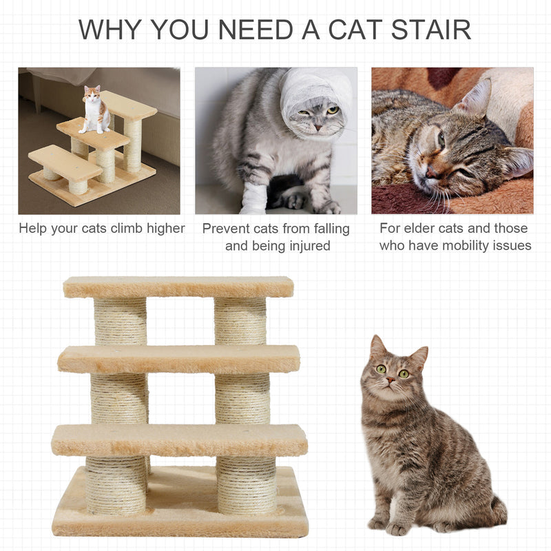 3-Step Pet Steps, Pet Climber Ladder with Plush Surface, Portable Cat Dog Little Older Animal Easy Climb Stairs Assistance Cream