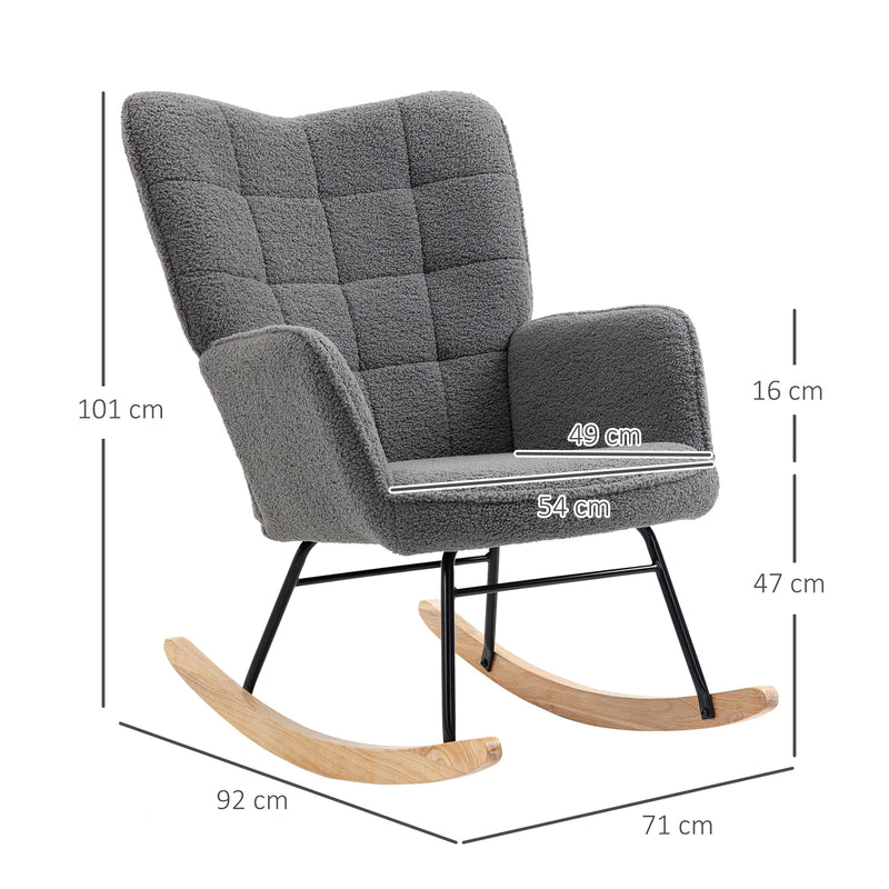 Wingback Rocking Chair for Nursing, Berber Fleece Nursery Glider Rocker, Modern Armchair for Living Room, Dark Grey