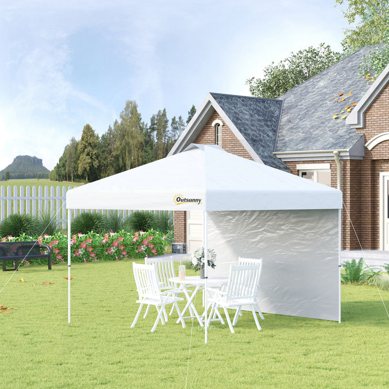 3x(3)M Pop Up Gazebo Tent with 1 Sidewall, Roller Bag, Adjustable Height, Event Shelter Tent for Garden, Patio, White