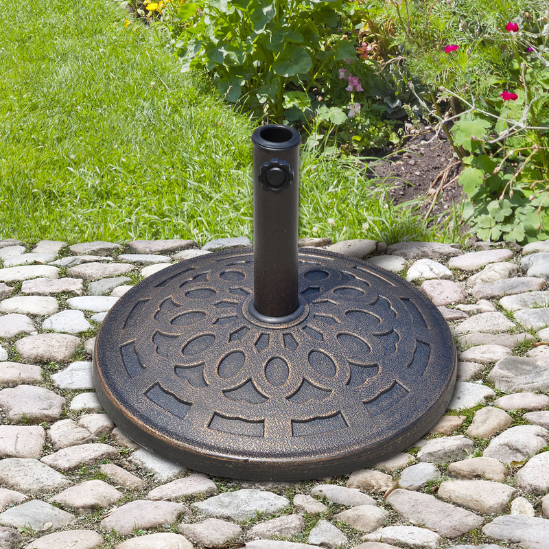 14kg Round Garden Parasol Base Holder Decorative Resin Market Umbrella Stand with Adjustable Coupler, Bronze