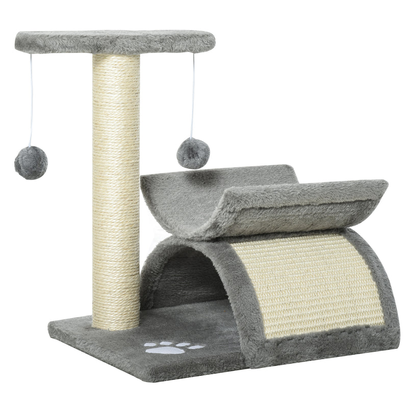 Cat Tree with Sisal Scratching Post, Cat Tower for Kittens, Small Cat Condo with Rotatable Top Bar, Tunnel, Dangling Balls, Grey
