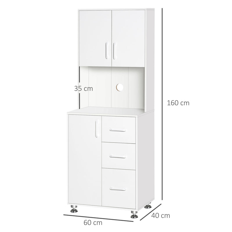 Modern Kitchen Cupboard with Storage Cabinets, 3 Drawers and Open Countertop for Living Room, White