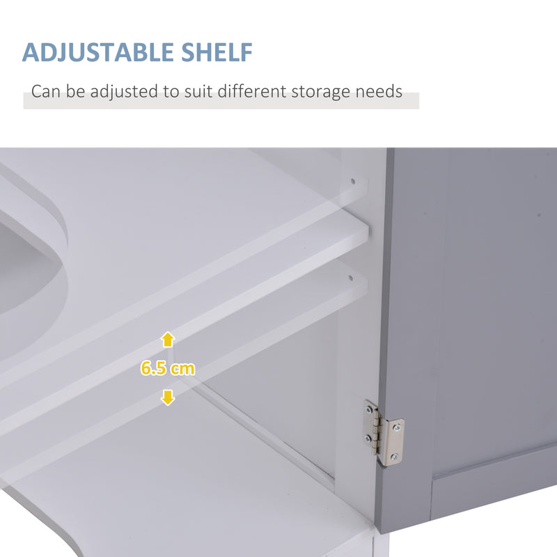 Vanity Unit Under Sink Bathroom Storage Cabinet w/ Adjustable Shelf Handles Drain Hole Cabinet Space Saver Organizer 60x60cm - White & Grey