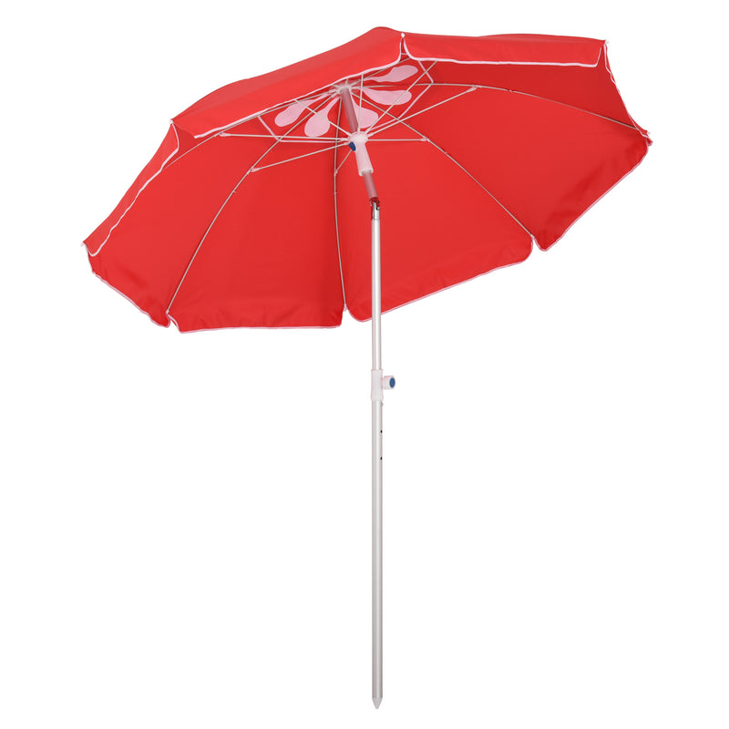 1.9m Arced Beach Umbrella 3-Angle Canopy Parasol w/ Aluminium Frame Pointed Spike Carry Bag Outdoor Sun Safe Shelter Patio Red