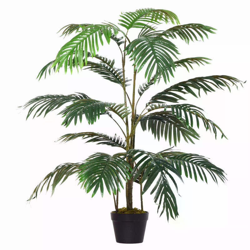 140cm/4.6FT Artificial Palm Plant Decorative Tree w/ 20 Leaves Nursery Pot Fake Plastic Indoor Outdoor Greenery Home Office Décor