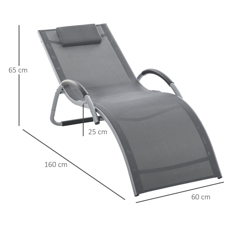 Ergonomic Lounger Chair Portable Armchair with Removable Headrest Pillow for Garden Patio Outside All Aluminium Frame Dark Grey