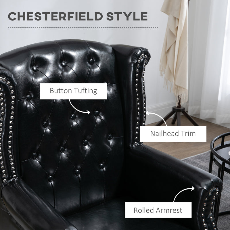 Wingback Accent Chair Tufted Chesterfield-style Armchair with Nail Head Trim for Living Room Bedroom Black