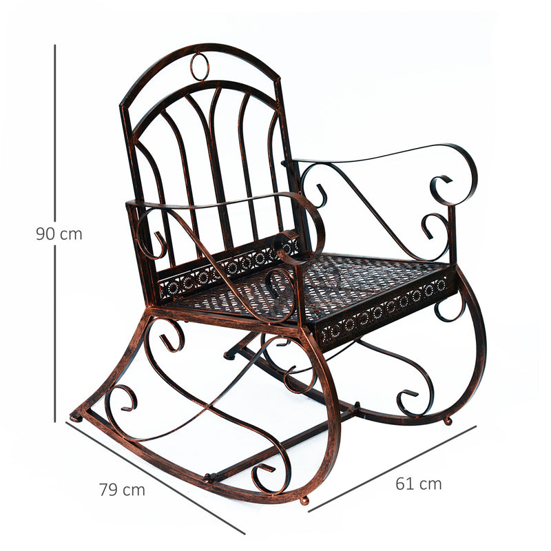 Metal Single Chair 1 Seater Garden Outdoor Rocking Chair Vintage Style Bronze
