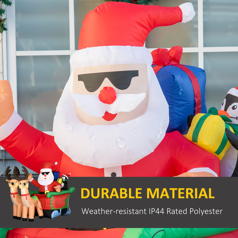 6ft Inflatable Christmas Santa Claus and Penguin on Sleigh with 2 Reindeer, Blow-Up Outdoor LED Yard Display