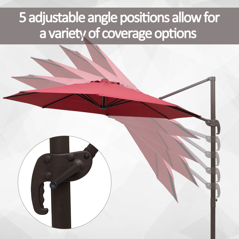 3m Cantilever Aluminium Frame 360 Rotation Hanging Parasol w/ Cross Base Wine Red