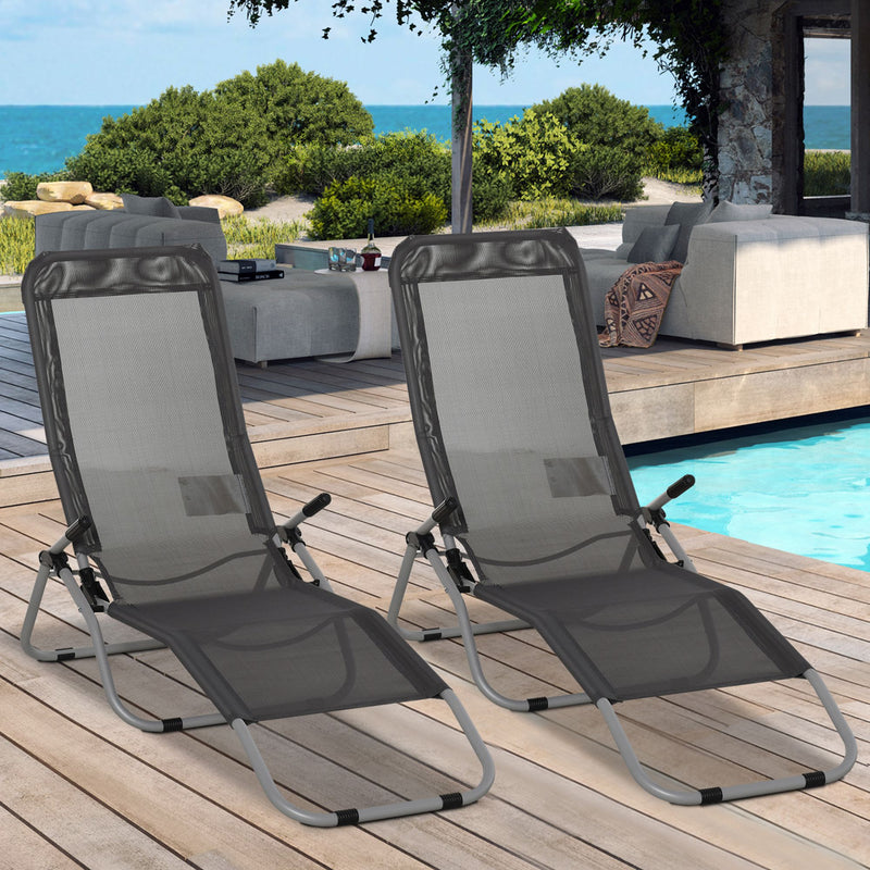 Set of 2 Outdoor Patio Chaise Recliner Portable Lounge Chairs Garden Loungers Adjustable Backrest