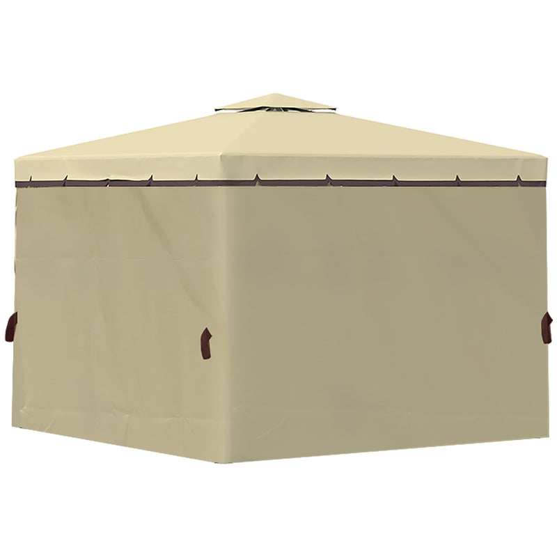 3 x 3(m) Garden Gazebo Pavilion Tent Shelter with 2 Tier Water Repellent Roof, Mosquito Netting and Curtains, Aluminium Frame, Beige