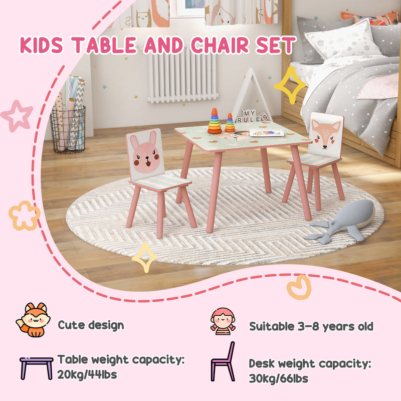 Kids and Table Chairs, Children Desk with Two Chairs, Toddler Furniture Set, for Ages 3-6 Years - Pink