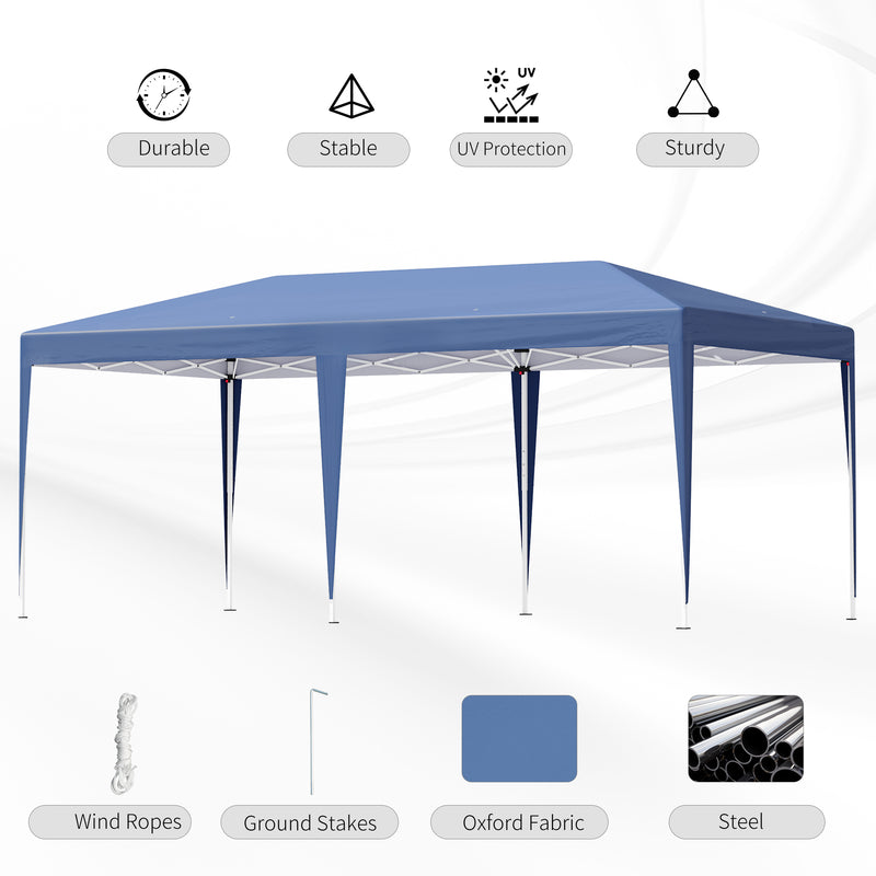Pop Up Gazebo, Double Roof Foldable Canopy Tent, Wedding Awning Canopy w/ Carrying Bag, 6 m x 3 m x 2.65 m, Blue