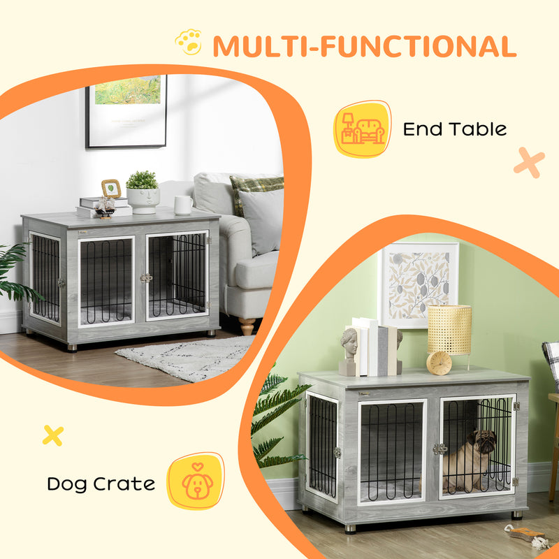 Dog Crate Furniture Side End Table with Soft Washable Cushion, Indoor Dog Kennel with Wire Mesh, Large Top, for Medium and Large Dogs