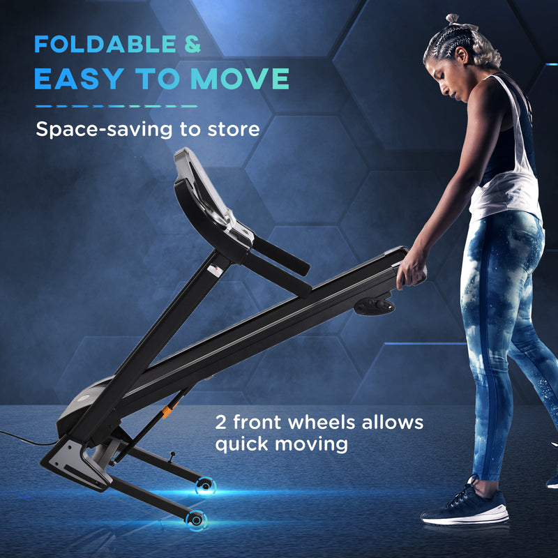 Folding Treadmill Machine Electric Motorised Running Machine 12 Preset Programs w/ LED Display, Drink Holder & Phone Holder for Home Black