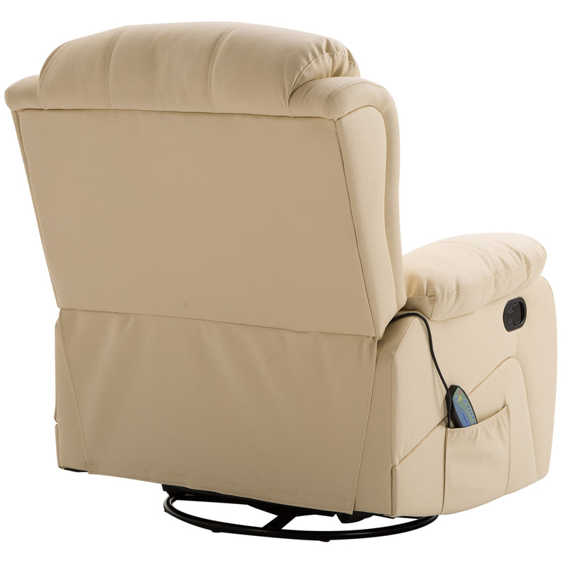 PU Leather Reclining Chair with 8 Massage Points and Heat, Manual Recliner with Swivel Base, Footrest and Remote, Beige