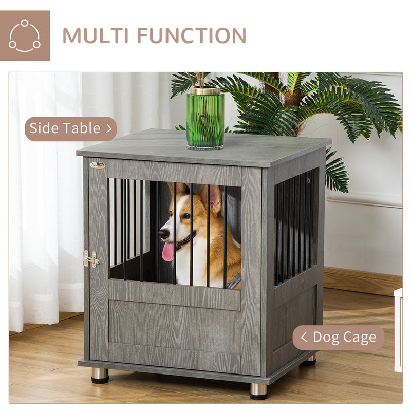 Dog Crate Furniture, Wooden End Table, Small Pet Kennel with Magnetic Door Indoor Crate Animal Cage, Grey
