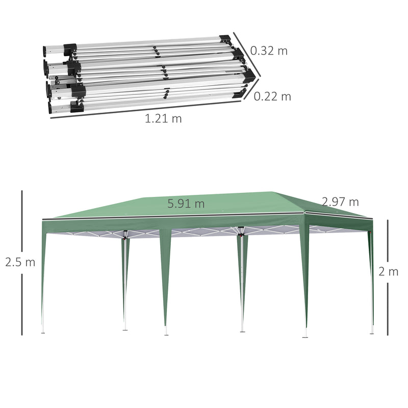 Pop Up Gazebo, Double Roof Foldable Canopy Tent, Wedding Awning Canopy w/ Carrying Bag, 6 m x 3 m x 2.65 m, Green