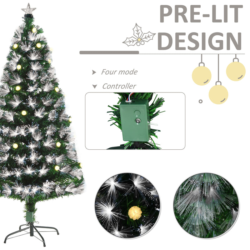 HOMCM 5ft White Light Artificial Christmas Tree w/ 180 LEDs Star Topper Tri-Base Full Bodied Seasonal Decoration Pre-Lit Home