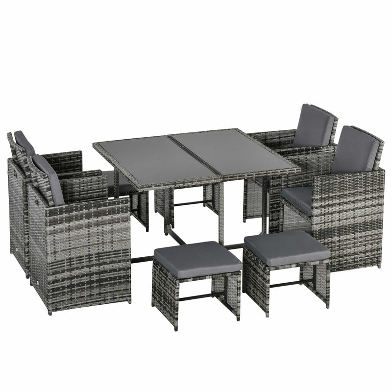 9PC Rattan Garden Furniture Outdoor Patio Dining Table Set Weave Wicker 8 Seater Stool Mixed Grey