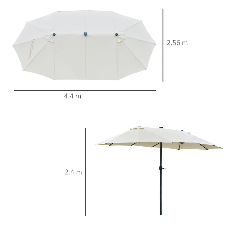 4.4m Double-Sided Sun Umbrella Garden Parasol Patio Sun Shade Outdoor with LED Solar Light Cream White