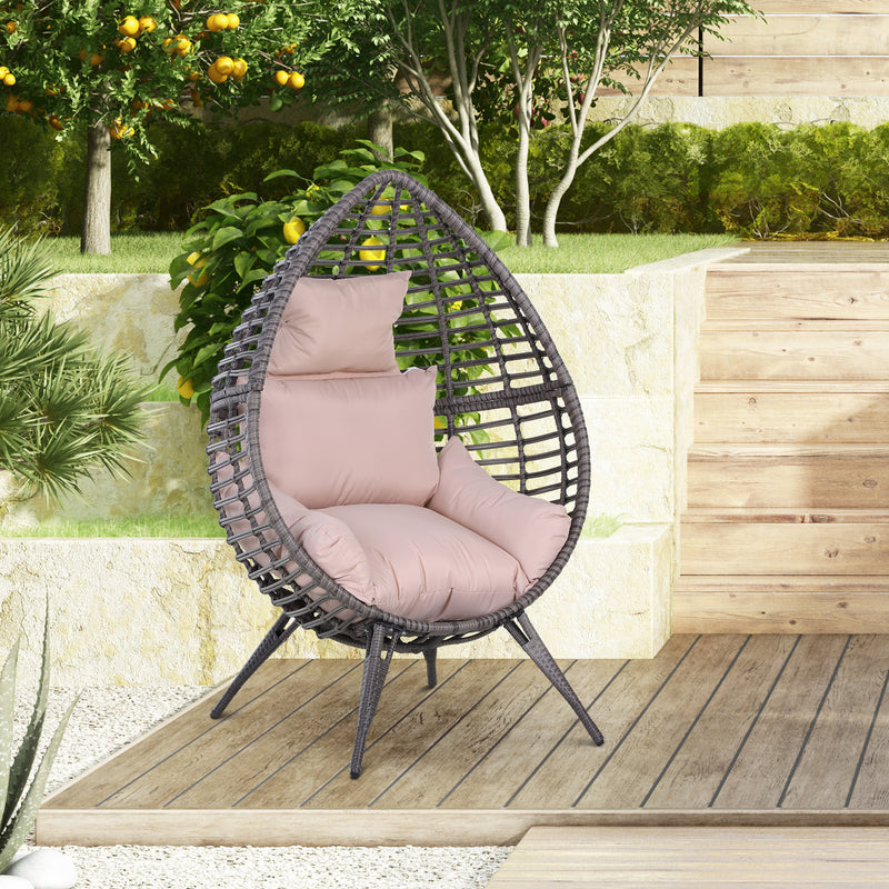 Outdoor Indoor Rattan Egg Chair Wicker Weave Teardrop Chair with Cushion