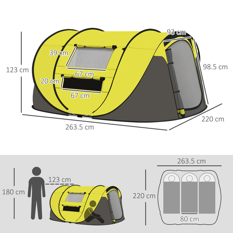 4-5 Person Pop-up Camping Tent Waterproof Family Tent w/ 2 Mesh Windows & PVC Windows Portable Carry Bag for Outdoor Trip, Yellow
