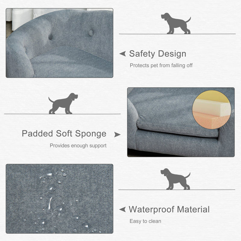 Pet Sofa, Dog Bed Couch, Puppy Kitten Lounge, with Wooden Frame, Short Plush Cover, Washable Cushion, for Small Dog, 70 x 47 x 30 cm, Grey