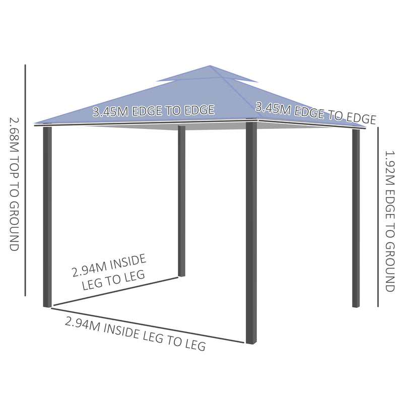 3.5x3.5m Side-Less Outdoor Canopy Tent Gazebo w/ 2-Tier Roof Steel Frame Garden Party Gathering Shelter Grey