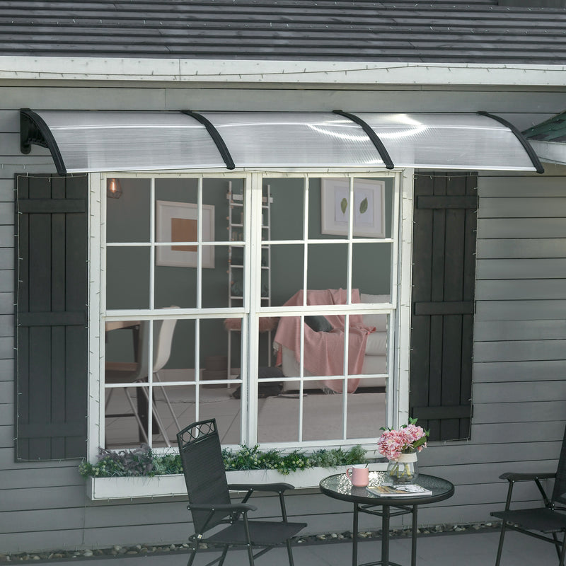 Front Door Canopy, Outdoor Awning, 300 x 96cm Rain Shelter for Window, Porch and Front/Back Door, Clear