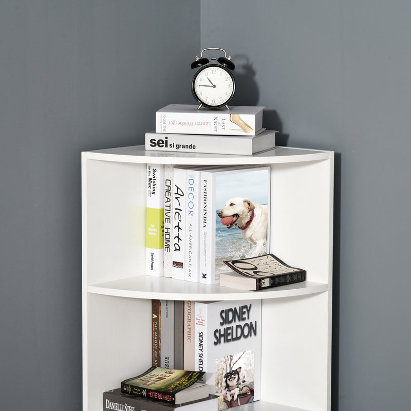 Wood Corner Shelf 4 Tier Unit Freestanding Bookshelf Plants Stand Display Shelf Modern Decoration White