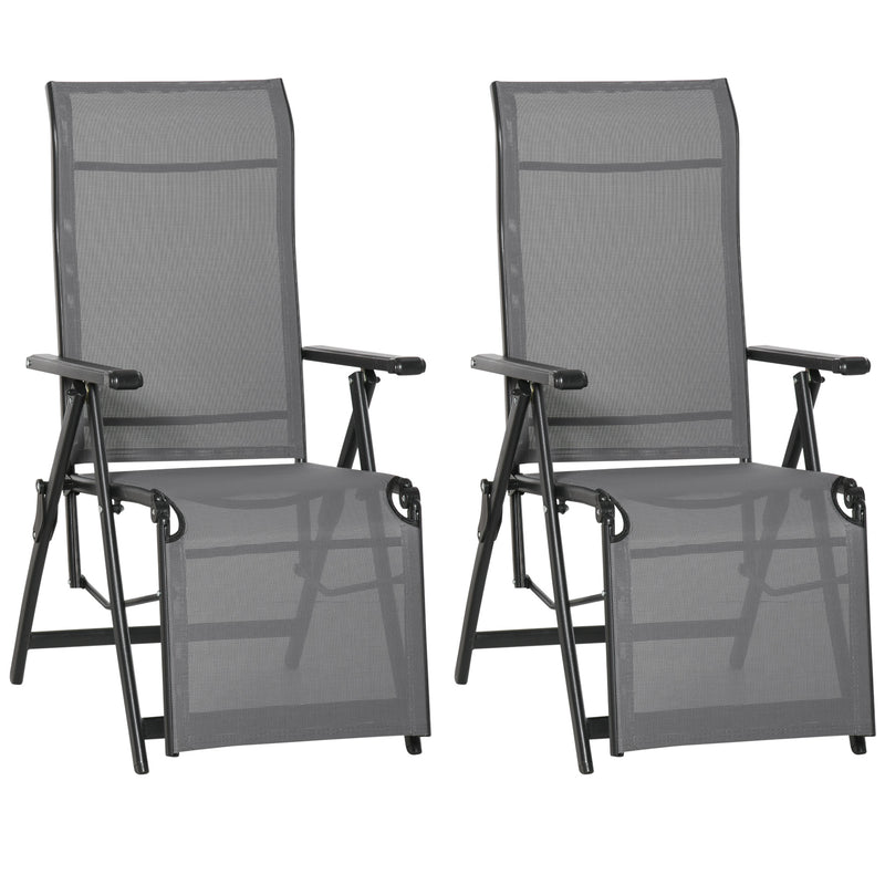 Set of 2 Outdoor Sun Lounger Adjustable Folding Steel Chaise Reclining Lounge Chairs with 10 Back and Leg Positions, Grey