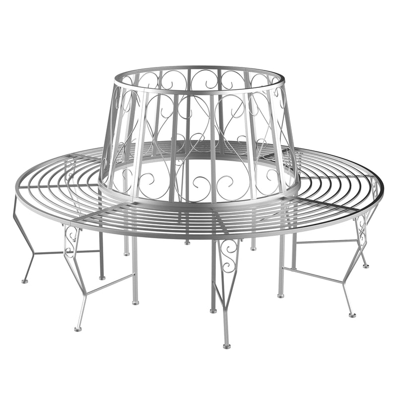 Outdoor Garden Metal Round Tree Bench Seat Diameter 160cm Height 90cm Silver