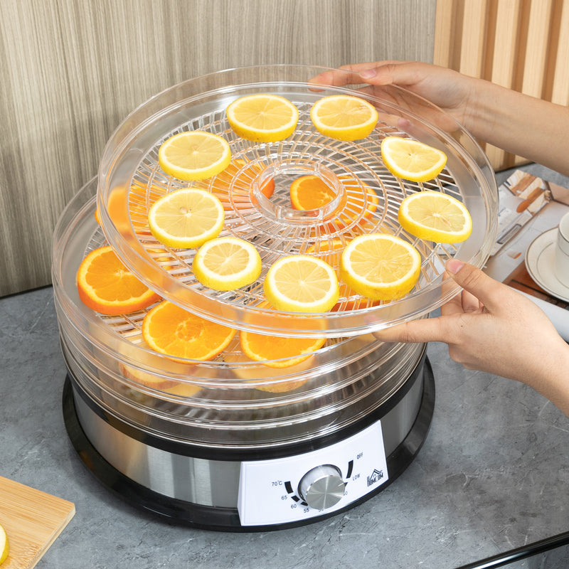 5 Tier Food Dehydrator, 250W Stainless Steel Food Dryer Machine with Adjustable Temperature for Drying Fruit, Meat, Vegetable, Silver