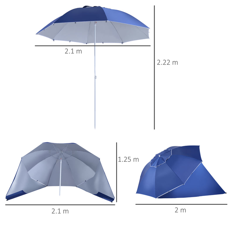 2m Beach Sport Umbrella Parasol-Coated Blue Polyester/Steel