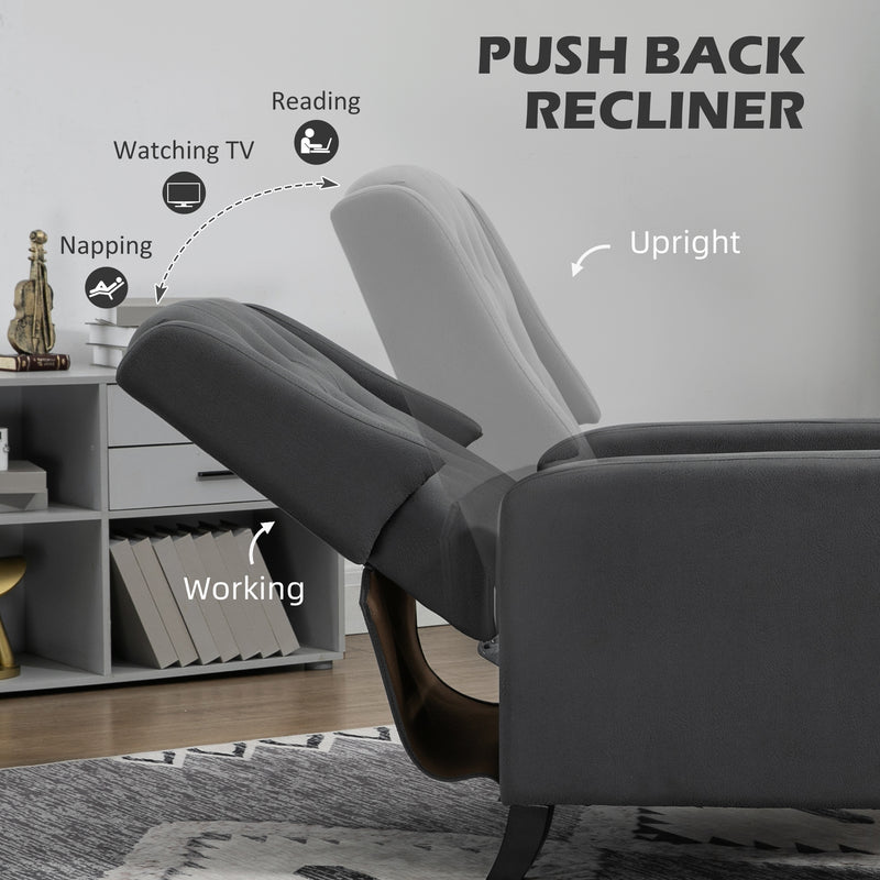 Wingback Recliner Chair for Home Theater, Button Tufted Microfibre Cloth Reclining Armchair with Leg Rest, Deep Grey