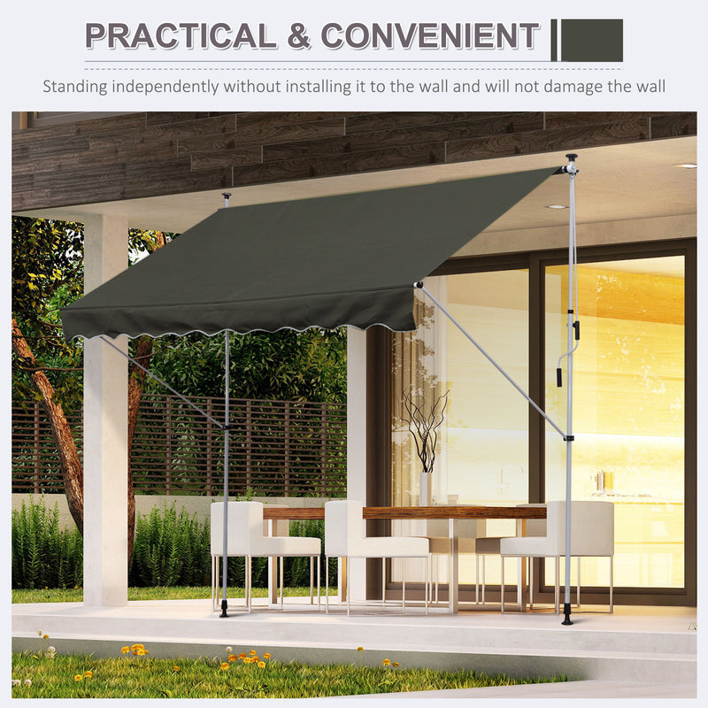 Balcony 3 x 1.5m Manual Adjustable Awning DIY Patio Clamp Awning Canopy Retractable Shade Shelter - Grey