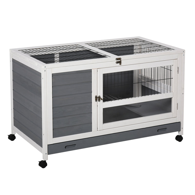 Wooden Guinea Pigs Hutches Elevated Pet Bunny House Rabbit Cage with Slide-Out Tray Indoor Grey