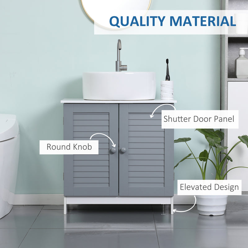 Under Sink Storage Bathroom Cabinet with Adjustable Shelf, Pedestal Under Sink Design, Grey and White