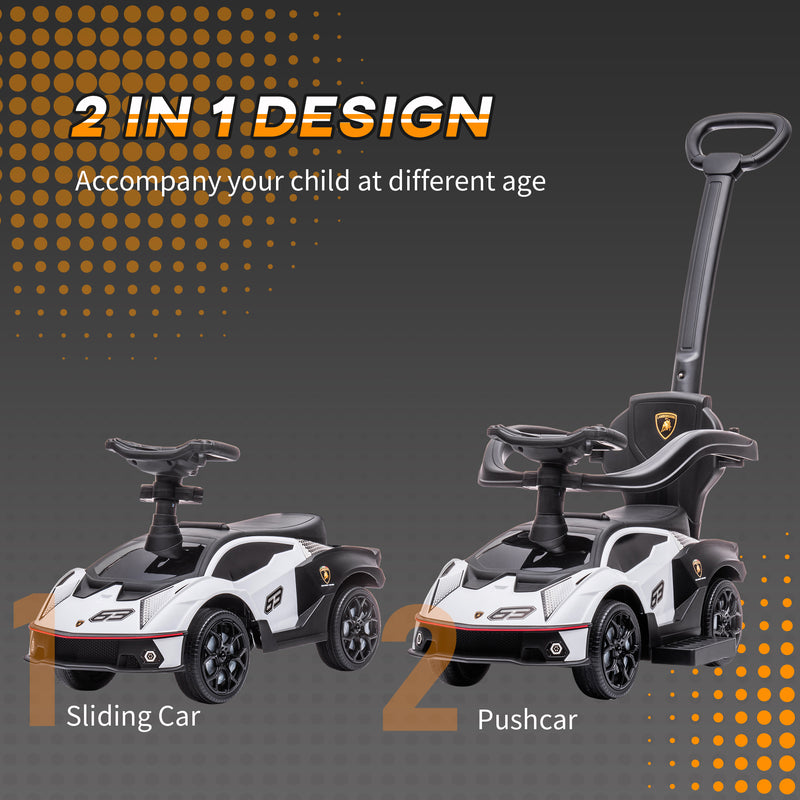 2 in 1 Baby Push Along Car Ride On Cars Sliding Car Essenza SCV12 Licensed for Toddler w/ Horn Engine Sound, White