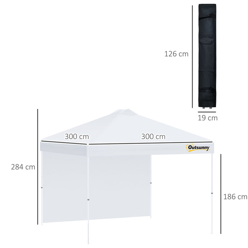 3x(3)M Pop Up Gazebo Tent with 1 Sidewall, Roller Bag, Adjustable Height, Event Shelter Tent for Garden, Patio, White