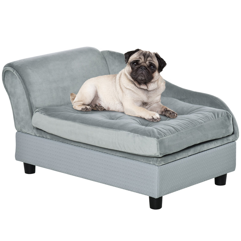 Dog Sofa with Storage, Pet Chair for Small Dogs, Cat Couch with Soft Cushion, Light Blue, 76 x 45 x 41.5 cm