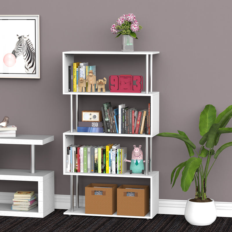 Wooden S Shape Bookcase Bookshelf Dividers Storage Display Unit White