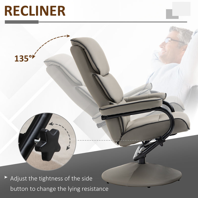 Recliner Chair with Ottoman 360° Swivel Faux Leather High Back Armchair w/ Footrest Stool for Home Office